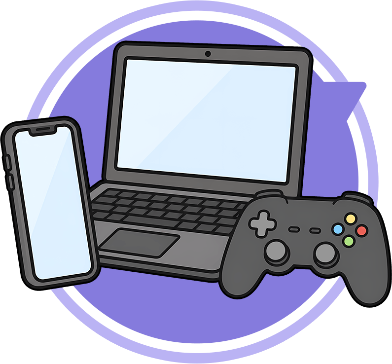 Laptop, phone and game controller